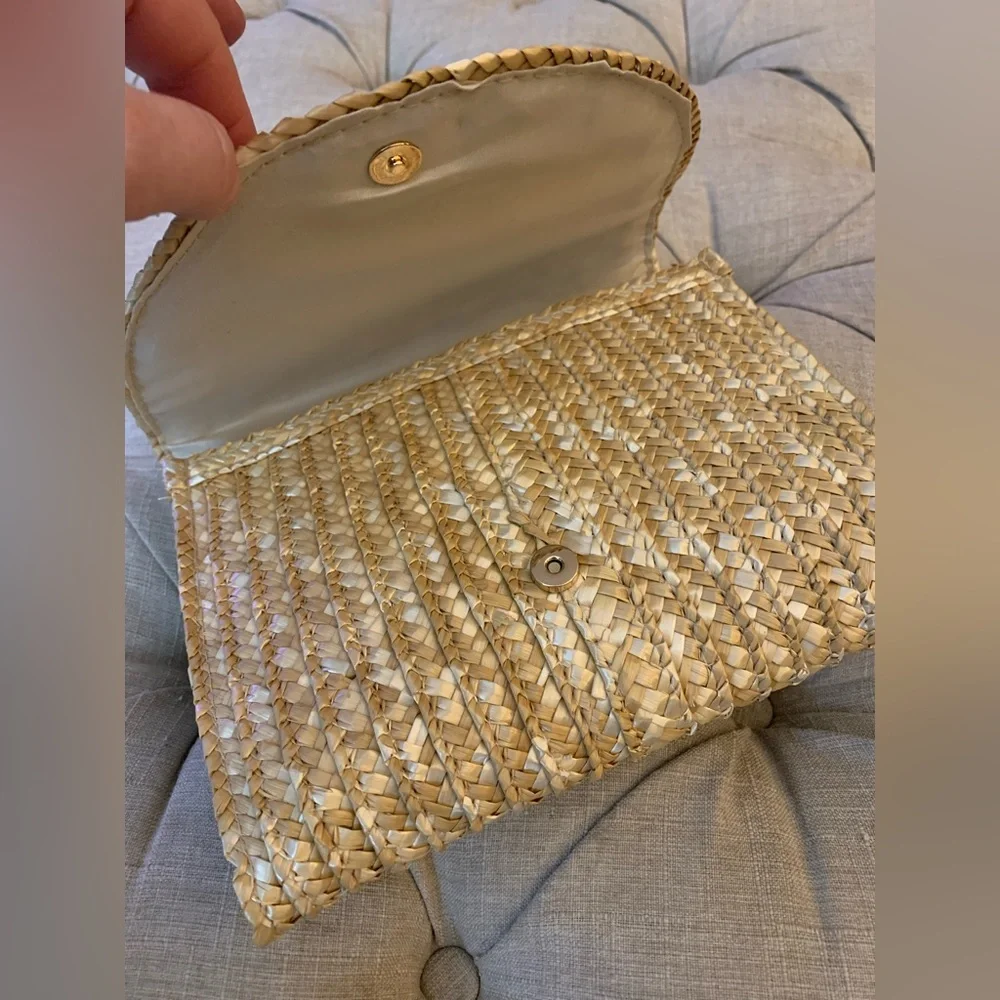 EWC Woven Straw Clutch Crossbody Bag Boho Summer Beach Neutral NWOT
